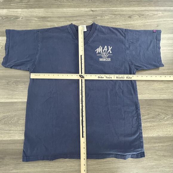 Vintage Max Muscle Shirt Mens Medium Blue 2XL To Excel Bodybuilding Gym 90s - Picture 7 of 7